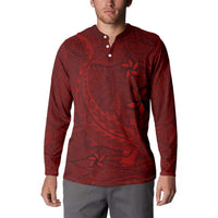 Oxblood Polynesia Button Sweatshirt Hawaiian Tribal Hammerhead Shark Tattoo LT14 - Polynesian Pride