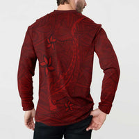 Oxblood Polynesia Button Sweatshirt Hawaiian Tribal Hammerhead Shark Tattoo LT14 - Polynesian Pride