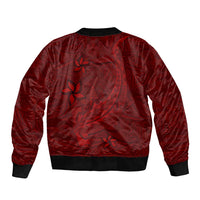 Oxblood Polynesia Sleeve Zip Bomber Jacket Hawaiian Tribal Hammerhead Shark Tattoo