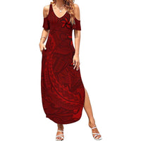 Oxblood Polynesia Summer Maxi Dress Hawaiian Tribal Hammerhead Shark Tattoo LT14 Women Oxblood - Polynesian Pride