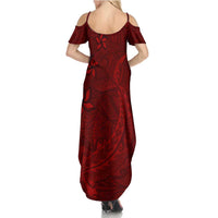 Oxblood Polynesia Summer Maxi Dress Hawaiian Tribal Hammerhead Shark Tattoo LT14 - Polynesian Pride