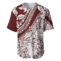 Polynesian Tropical Flowers Oxblood Color Baseball Jersey