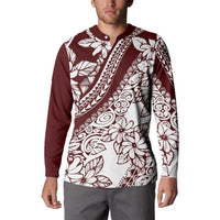 Polynesian Tropical Flowers Oxblood Color Button Sweatshirt LT14 - Polynesian Pride
