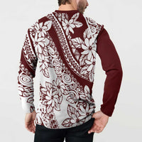 Polynesian Tropical Flowers Oxblood Color Button Sweatshirt LT14 - Polynesian Pride