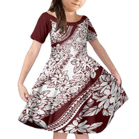 Polynesian Tropical Flowers Oxblood Color Family Matching Puletasi and Hawaiian Shirt