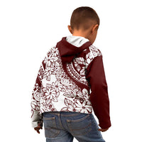 Polynesian Tropical Flowers Oxblood Color Kid Hoodie