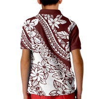 Polynesian Tropical Flowers Oxblood Color Kid Polo Shirt