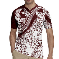Polynesian Tropical Flowers Oxblood Color Rugby Jersey