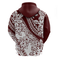 Polynesian Tropical Flowers Oxblood Color Zip Hoodie
