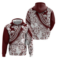 Polynesian Tropical Flowers Oxblood Color Zip Hoodie