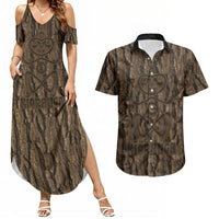 Kioranga Moriori New Zealand Couples Matching Summer Maxi Dress and Hawaiian Shirt Kopi Rakau Carving Art LT14 Brown - Polynesian Pride
