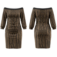 Kioranga Moriori New Zealand Family Matching Off The Shoulder Long Sleeve Dress and Hawaiian Shirt Kopi Rakau Carving Art LT14 Mom's Dress Brown - Polynesian Pride