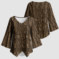 Kioranga Moriori New Zealand Kimono Sleeve Blouse Kopi Rakau Carving Art LT14 - Polynesian Pride