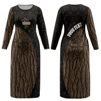Moriori Kekoru New Zealand Personalised Couples Matching Long Sleeve Bodycon Dress and Hawaiian Shirt Kopi Rakau Carving Chatham Islands Map LT14 - Polynesian Pride