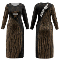 Moriori Kekoru New Zealand Personalised Family Matching Long Sleeve Bodycon Dress and Hawaiian Shirt Kopi Rakau Carving Chatham Islands Map LT14 Mom's Dress Black - Polynesian Pride