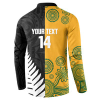 New Zealand Australia Rugby Bledisloe 2026 Custom Button Sweatshirt Champion Trophy Maori Aboriginal Art LT14 - Polynesian Pride