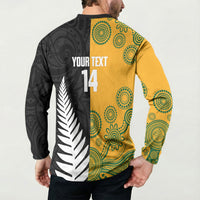 New Zealand Australia Rugby Bledisloe 2026 Custom Button Sweatshirt Champion Trophy Maori Aboriginal Art LT14 - Polynesian Pride