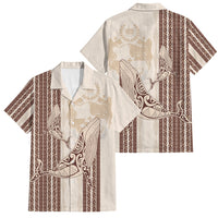 Swimming With Humpback Whales Season Tonga Family Matching Off Shoulder Short Dress and Hawaiian Shirt Tongan Tofuaa Ngatu Pattern Brown LT14 Dad's Shirt - Short Sleeve Brown - Polynesian Pride