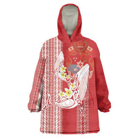 Swimming With Humpback Whales Season Tonga Wearable Blanket Hoodie Tongan Tofuaa Ngatu Pattern Red LT14 One Size Red - Polynesian Pride