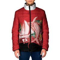 Vavau Sailing Festival Tonga Personalised Padded Jacket Humpback Whale Sailboat Tropical Vibes LT14 Men Red - Polynesian Pride