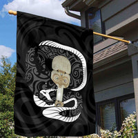 Black New Zealand Eel Garden Flag Aotearoa Maori Tuna With Kotiate Weapon LT14 - Polynesian Pride