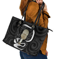 Black New Zealand Eel Leather Tote Bag Aotearoa Maori Tuna With Kotiate Weapon LT14 - Polynesian Pride