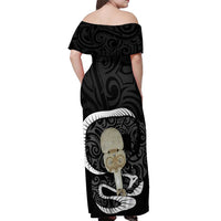Black New Zealand Eel Off Shoulder Maxi Dress Aotearoa Maori Tuna With Kotiate Weapon LT14 - Polynesian Pride