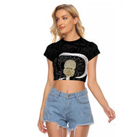Black New Zealand Eel Raglan Cropped T Shirt Aotearoa Maori Tuna With Kotiate Weapon LT14 Female Black - Polynesian Pride