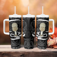 Black New Zealand Eel Tumbler With Handle Aotearoa Maori Tuna With Kotiate Weapon LT14 - Polynesian Pride