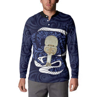 Blue New Zealand Eel Button Sweatshirt Aotearoa Maori Tuna With Kotiate Weapon LT14 - Polynesian Pride