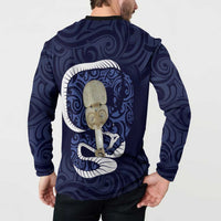 Blue New Zealand Eel Button Sweatshirt Aotearoa Maori Tuna With Kotiate Weapon LT14 - Polynesian Pride