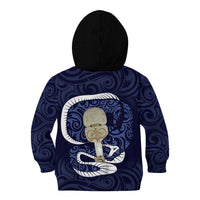 Blue New Zealand Eel Kid Hoodie Aotearoa Maori Tuna With Kotiate Weapon