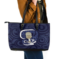 Blue New Zealand Eel Leather Tote Bag Aotearoa Maori Tuna With Kotiate Weapon LT14 - Polynesian Pride