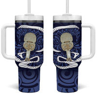 Blue New Zealand Eel Tumbler With Handle Aotearoa Maori Tuna With Kotiate Weapon LT14 One Size: 40 oz Blue - Polynesian Pride