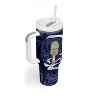 Blue New Zealand Eel Tumbler With Handle Aotearoa Maori Tuna With Kotiate Weapon LT14 - Polynesian Pride