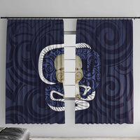 Blue New Zealand Eel Window Curtain Aotearoa Maori Tuna With Kotiate Weapon LT14 With Hooks Blue - Polynesian Pride