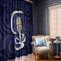 Blue New Zealand Eel Window Curtain Aotearoa Maori Tuna With Kotiate Weapon LT14 - Polynesian Pride
