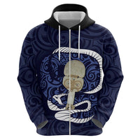 Blue New Zealand Eel Zip Hoodie Aotearoa Maori Tuna With Kotiate Weapon