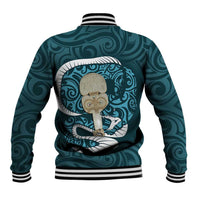 Turquoise New Zealand Eel Baseball Jacket Aotearoa Maori Tuna With Kotiate Weapon LT14 - Polynesian Pride