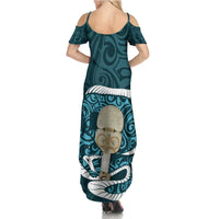 Turquoise New Zealand Eel Summer Maxi Dress Aotearoa Maori Tuna With Kotiate Weapon LT14 - Polynesian Pride