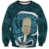 Turquoise New Zealand Eel Sweatshirt Aotearoa Maori Tuna With Kotiate Weapon LT14 Unisex Turquoise - Polynesian Pride