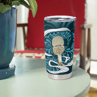 Turquoise New Zealand Eel Tumbler Cup Aotearoa Maori Tuna With Kotiate Weapon LT14 - Polynesian Pride