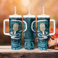 Turquoise New Zealand Eel Tumbler With Handle Aotearoa Maori Tuna With Kotiate Weapon LT14 - Polynesian Pride