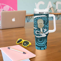 Turquoise New Zealand Eel Tumbler With Handle Aotearoa Maori Tuna With Kotiate Weapon LT14 - Polynesian Pride