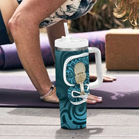 Turquoise New Zealand Eel Tumbler With Handle Aotearoa Maori Tuna With Kotiate Weapon LT14 - Polynesian Pride