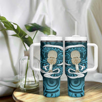 Turquoise New Zealand Eel Tumbler With Handle Aotearoa Maori Tuna With Kotiate Weapon LT14 - Polynesian Pride