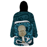 Turquoise New Zealand Eel Wearable Blanket Hoodie Aotearoa Maori Tuna With Kotiate Weapon LT14 - Polynesian Pride