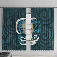 Turquoise New Zealand Eel Window Curtain Aotearoa Maori Tuna With Kotiate Weapon LT14 With Hooks Turquoise - Polynesian Pride