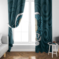 Turquoise New Zealand Eel Window Curtain Aotearoa Maori Tuna With Kotiate Weapon LT14 - Polynesian Pride