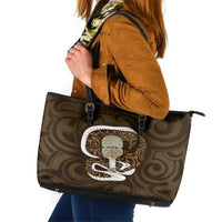 Gold New Zealand Eel Leather Tote Bag Aotearoa Maori Tuna With Kotiate Weapon LT14 Gold - Polynesian Pride